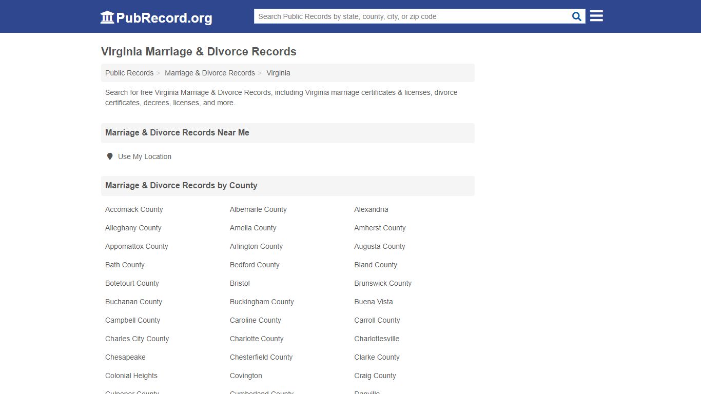 Free Virginia Marriage & Divorce Records - PubRecord.org